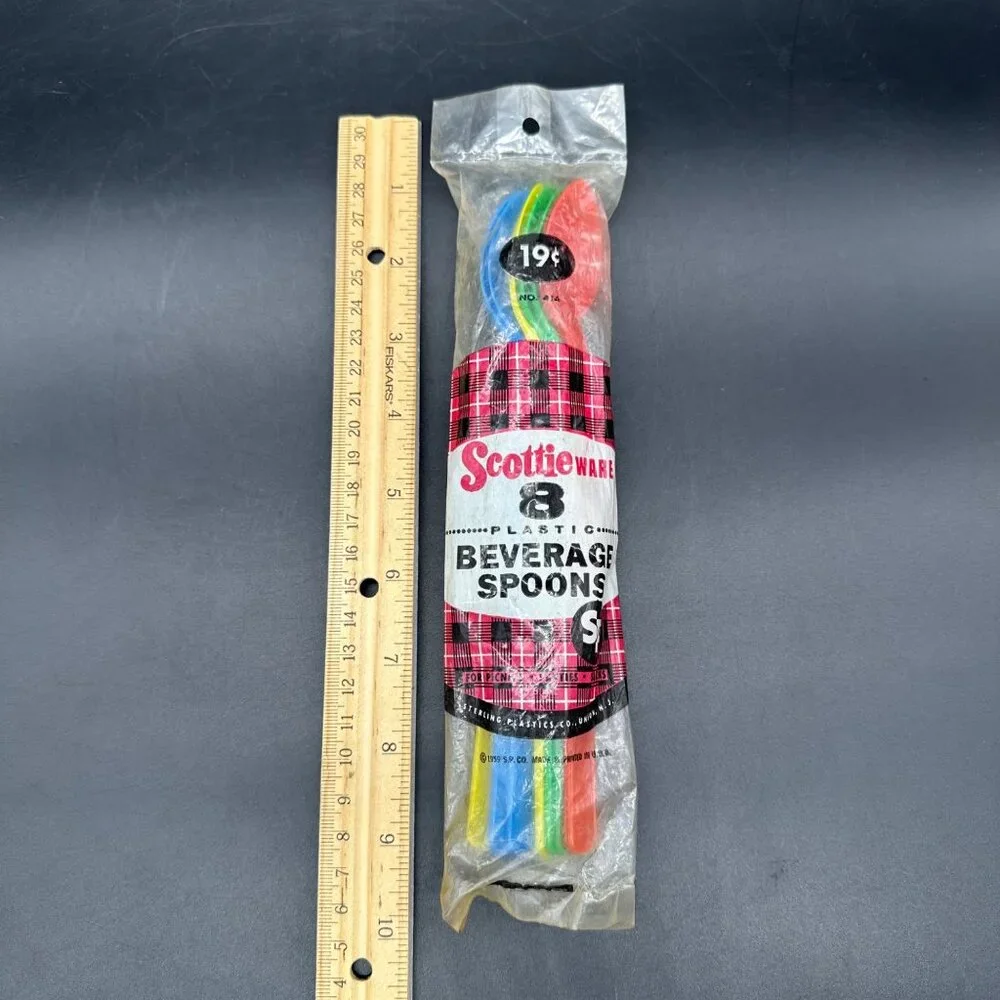Vintage Beverage Spoons Scottie Ware 1959 Plastic Rainbow Packs Party Picnic